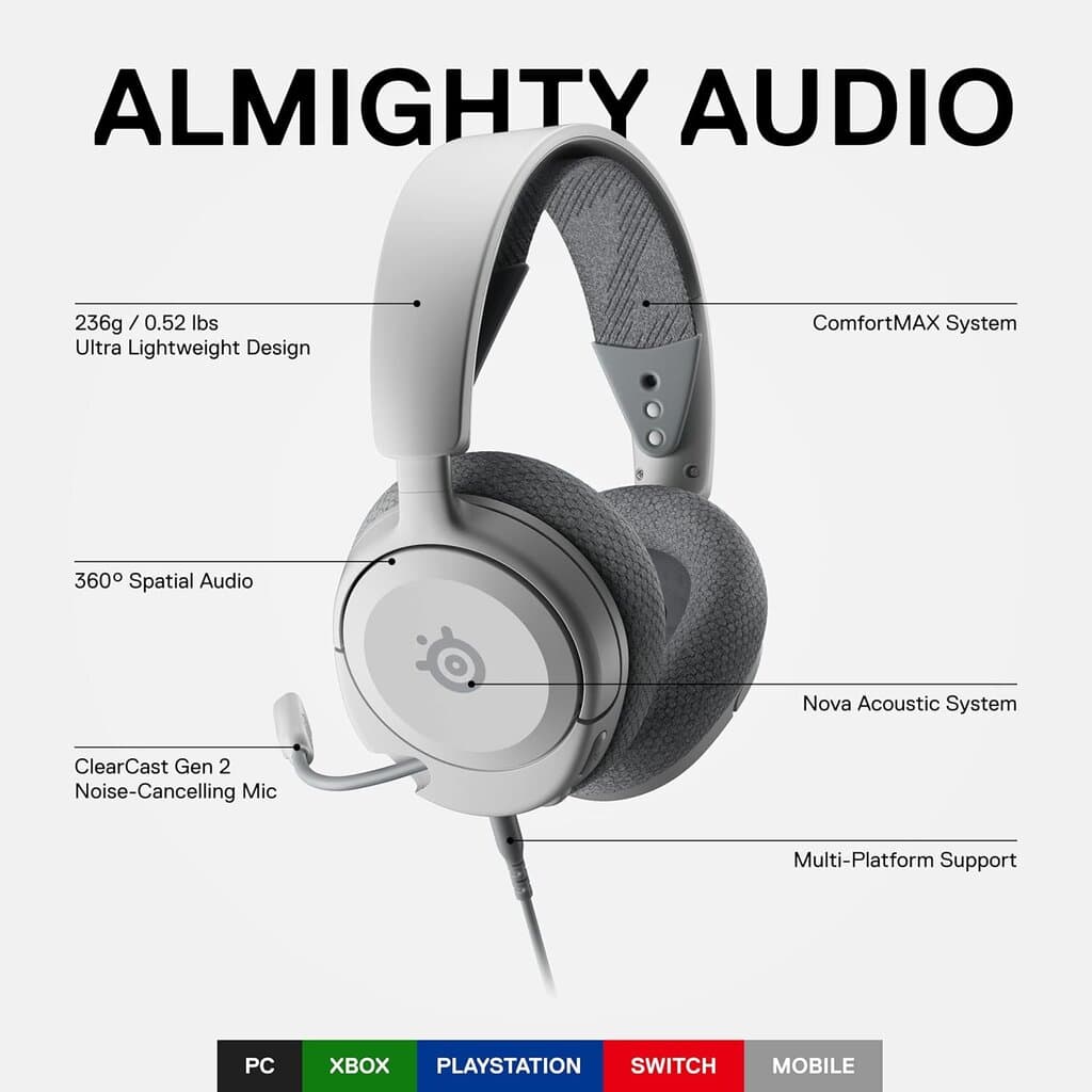 SteelSeries Arctis Nova 1 Gaming Headset, White 3
