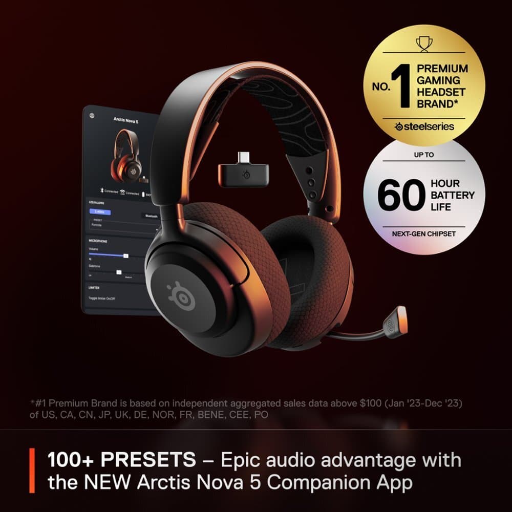 SteelSeries - Arctis Nova 5 Wireless Gaming Headset for PC, PS5, and PS4 - Black 2