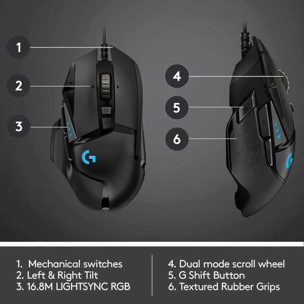 Logitech G502 HERO Wired Gaming Mouse: HERO 25K, RGB 3
