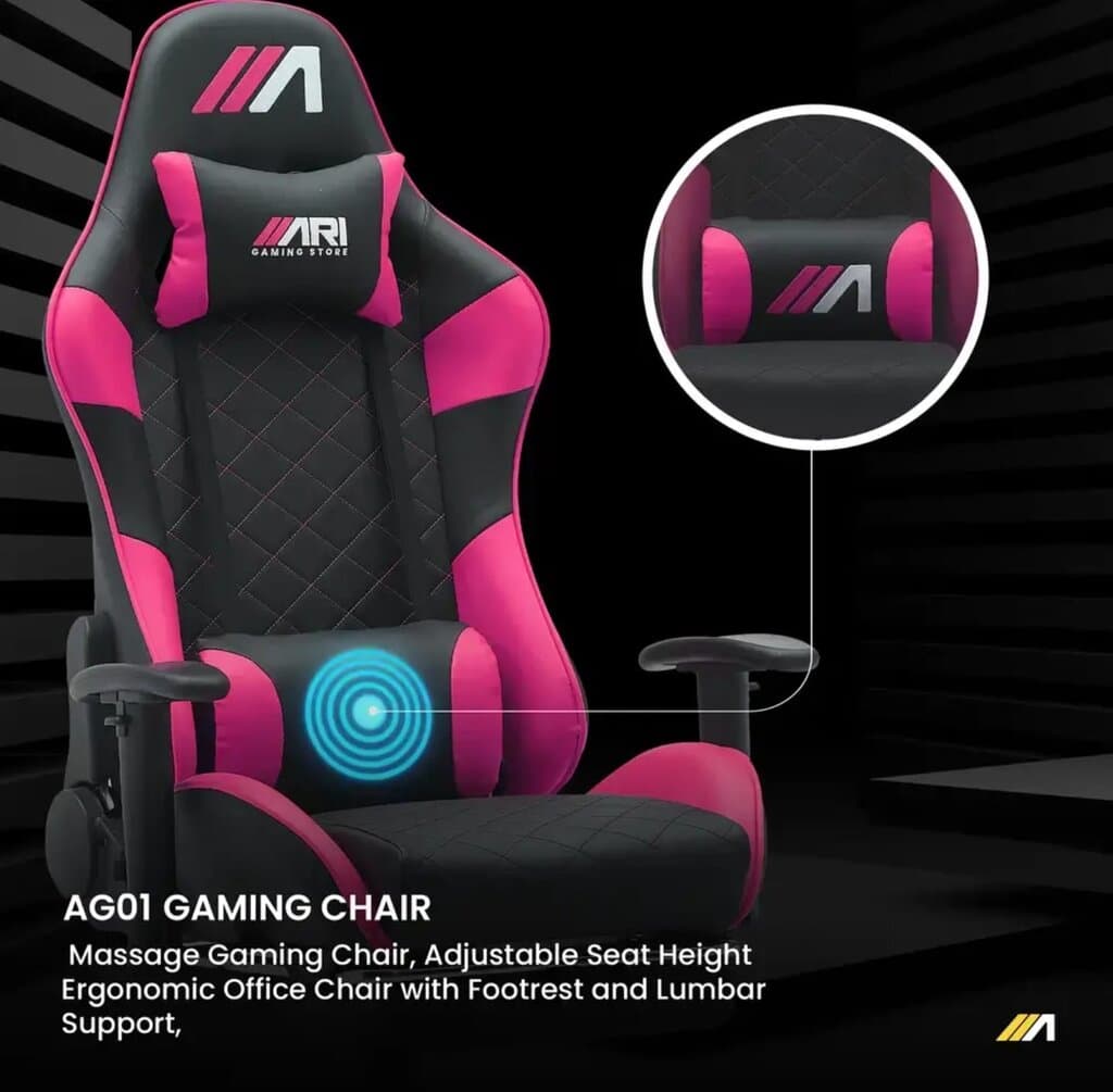 AG01 Gaming chair ( footrest + massage) Pink & Black 2