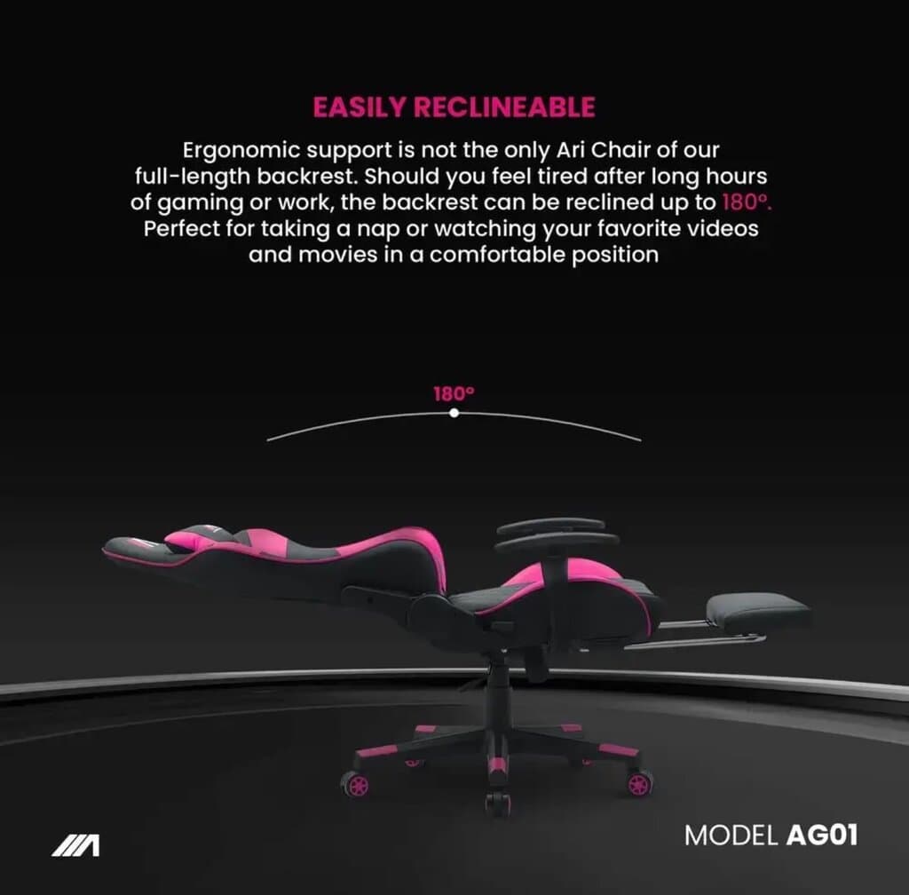 AG01 Gaming chair ( footrest + massage) Pink & Black 3