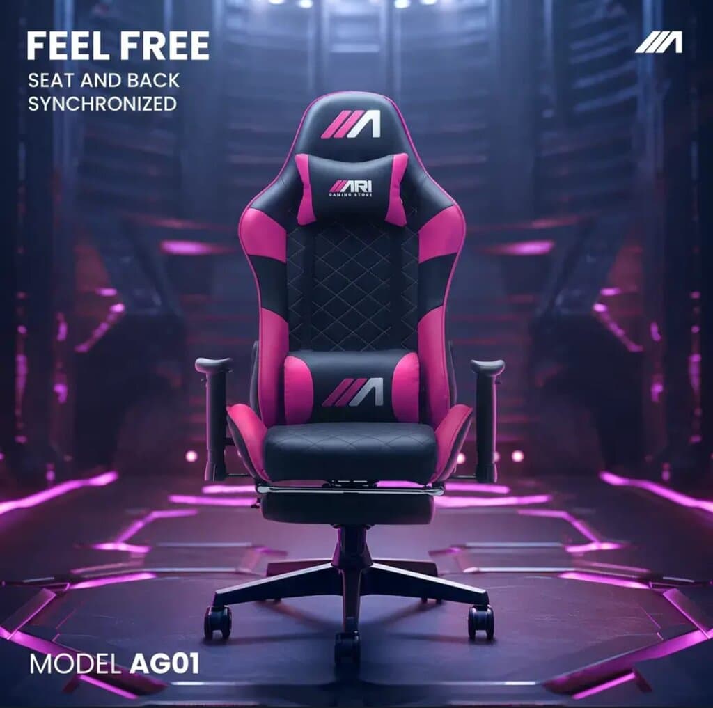 AG01 Gaming chair ( footrest + massage) Pink & Black 4