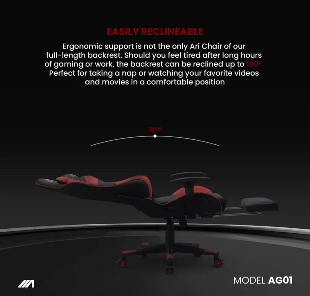 AG01 Gaming chair ( footrest + massage) DarkRed & Black 3
