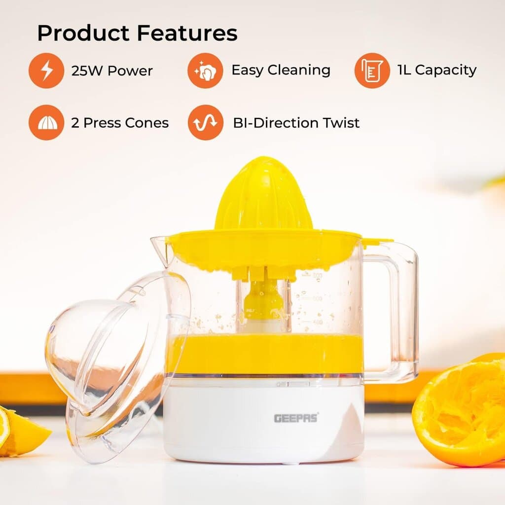 Geepas Citrus Juicer 1L- GCJ9900N (white & yellow) 2