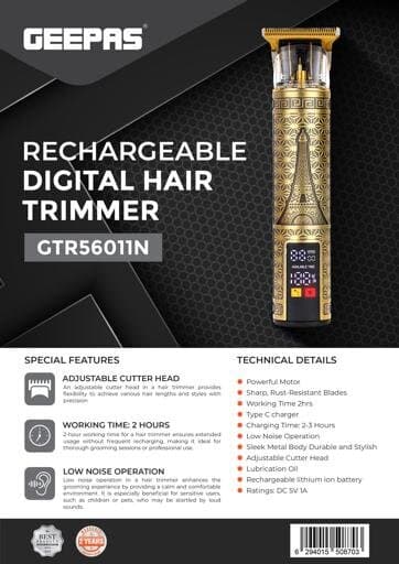 Geepas Rechargeable Digital Hair Trimmer - GTR56011N 7