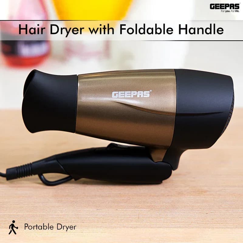 Geepas Mini Hair Dryer With Foldable Handle 1600W - GH8642 (Gold) 2
