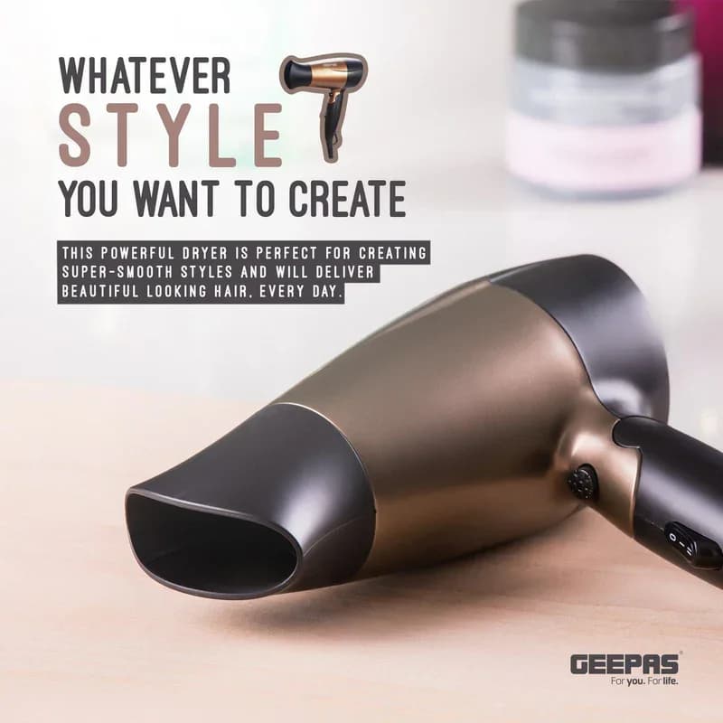 Geepas Mini Hair Dryer With Foldable Handle 1600W - GH8642 (Gold) 3