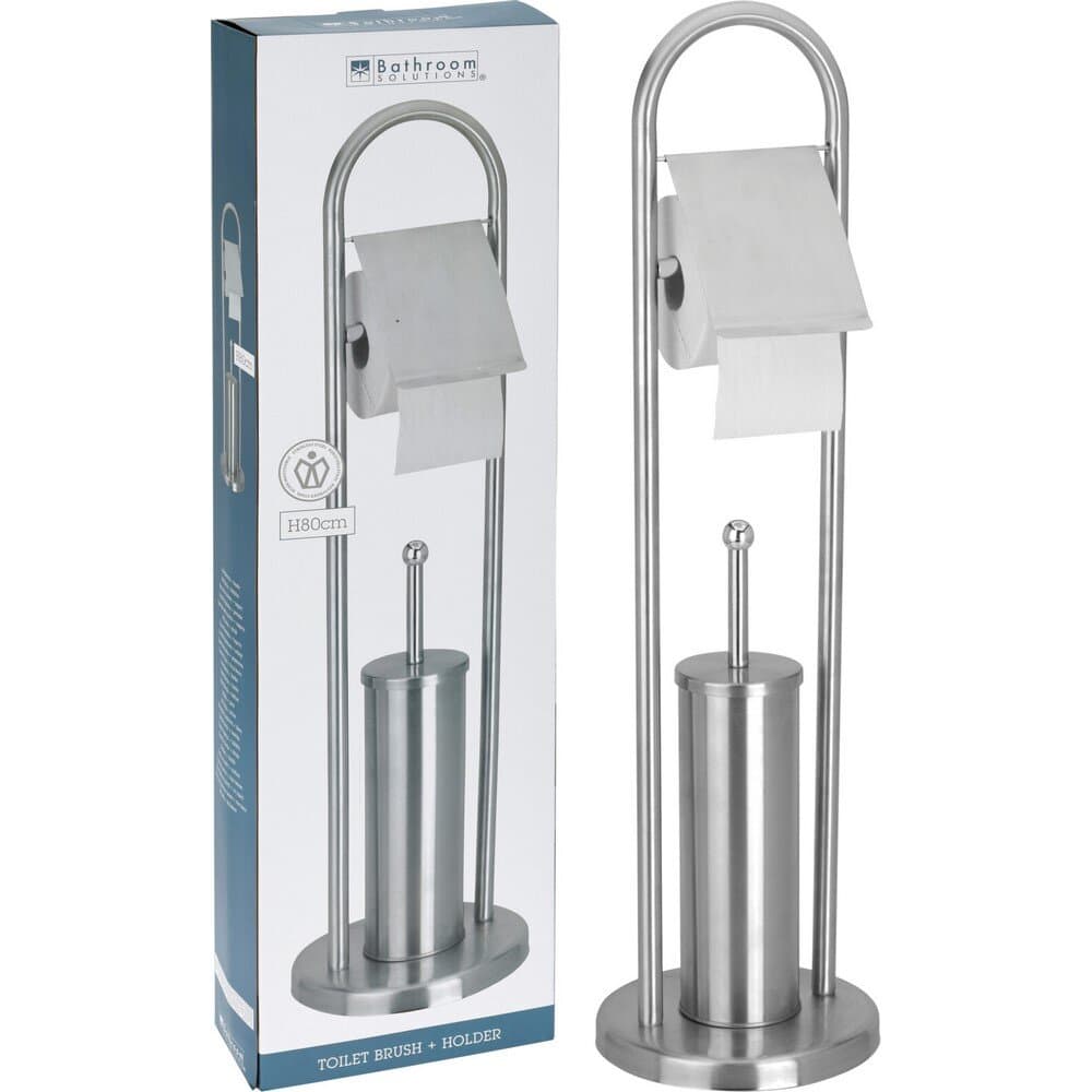 2in1 Bathroom Stainless Steel Toilet Roll Holder & Toilet Brush 80Cm