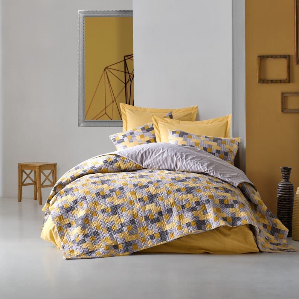 Asir Cotton Box Elon Yellow Double Person Linen Fitted