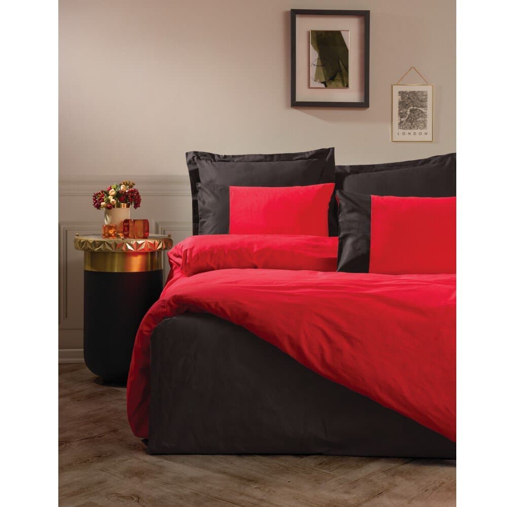 Asir Cotton Box Hazel Red And Black Double Person Linen Fitted