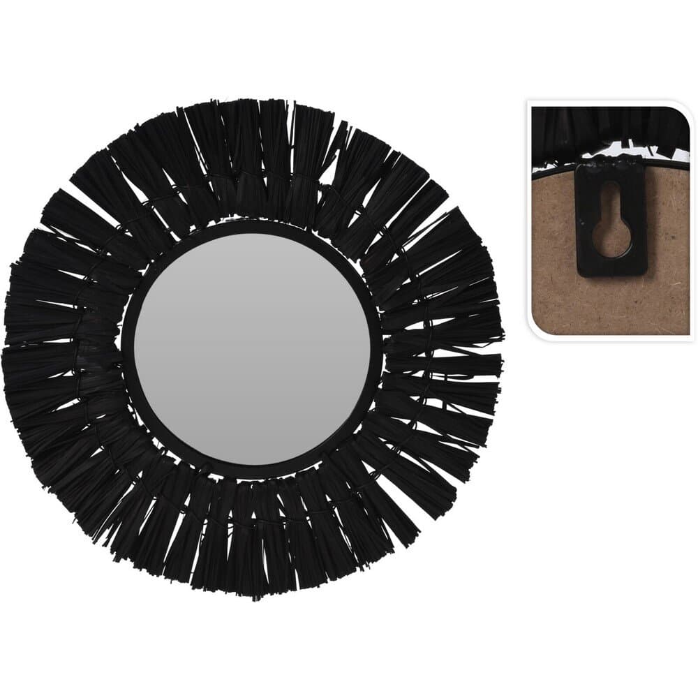 Mirror Raffia Black D30Cm