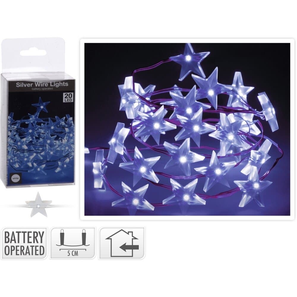 Sılver Wıre Star 20 Led Lıghts Whıte Bo