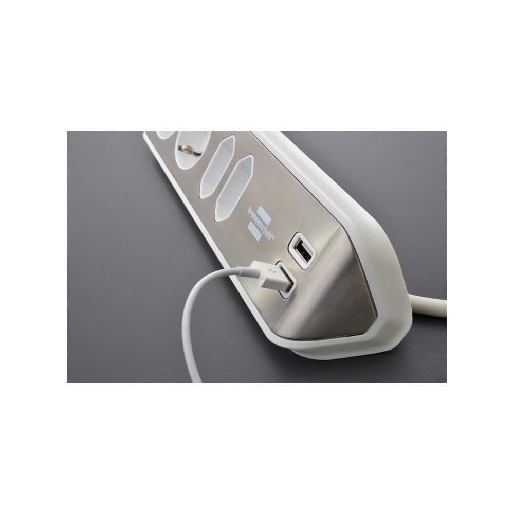 Corner Socket Strip 4 Way + 2 Usb White 8