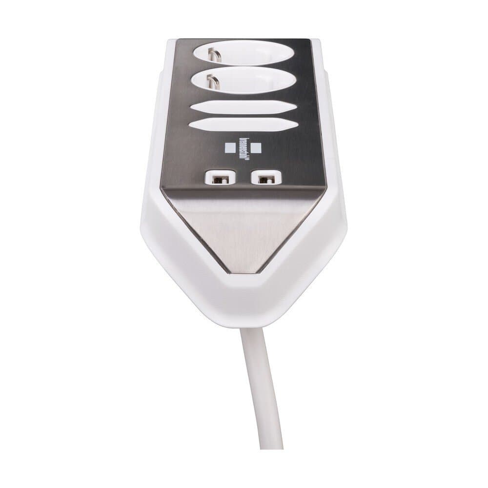 Corner Socket Strip 4 Way + 2 Usb White 11
