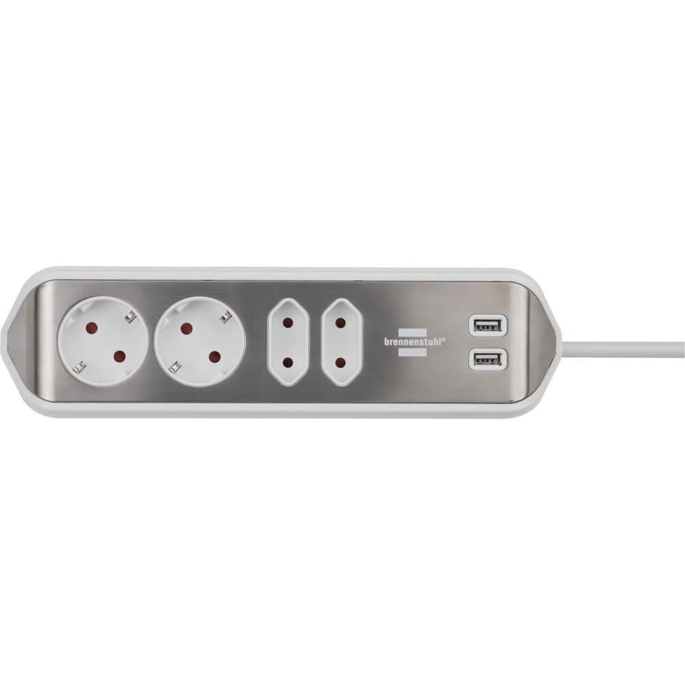 Corner Socket Strip 4 Way + 2 Usb White 13