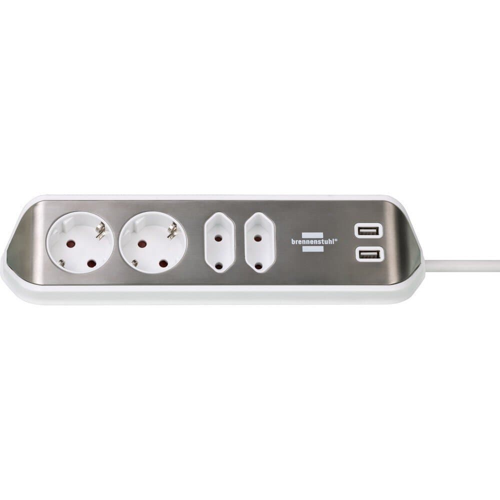 Corner Socket Strip 4 Way + 2 Usb White