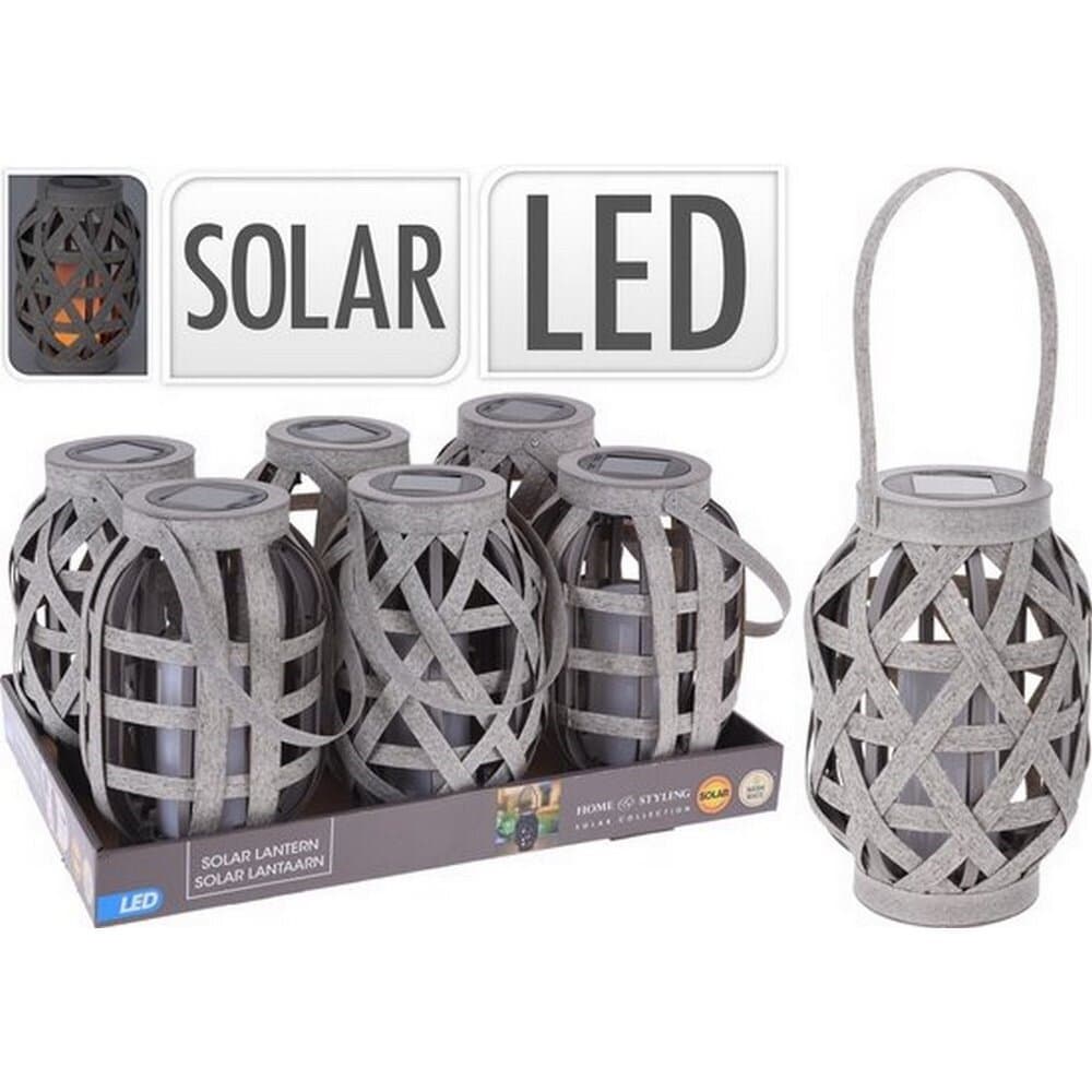 Solar Lantern Rattan Gray Led