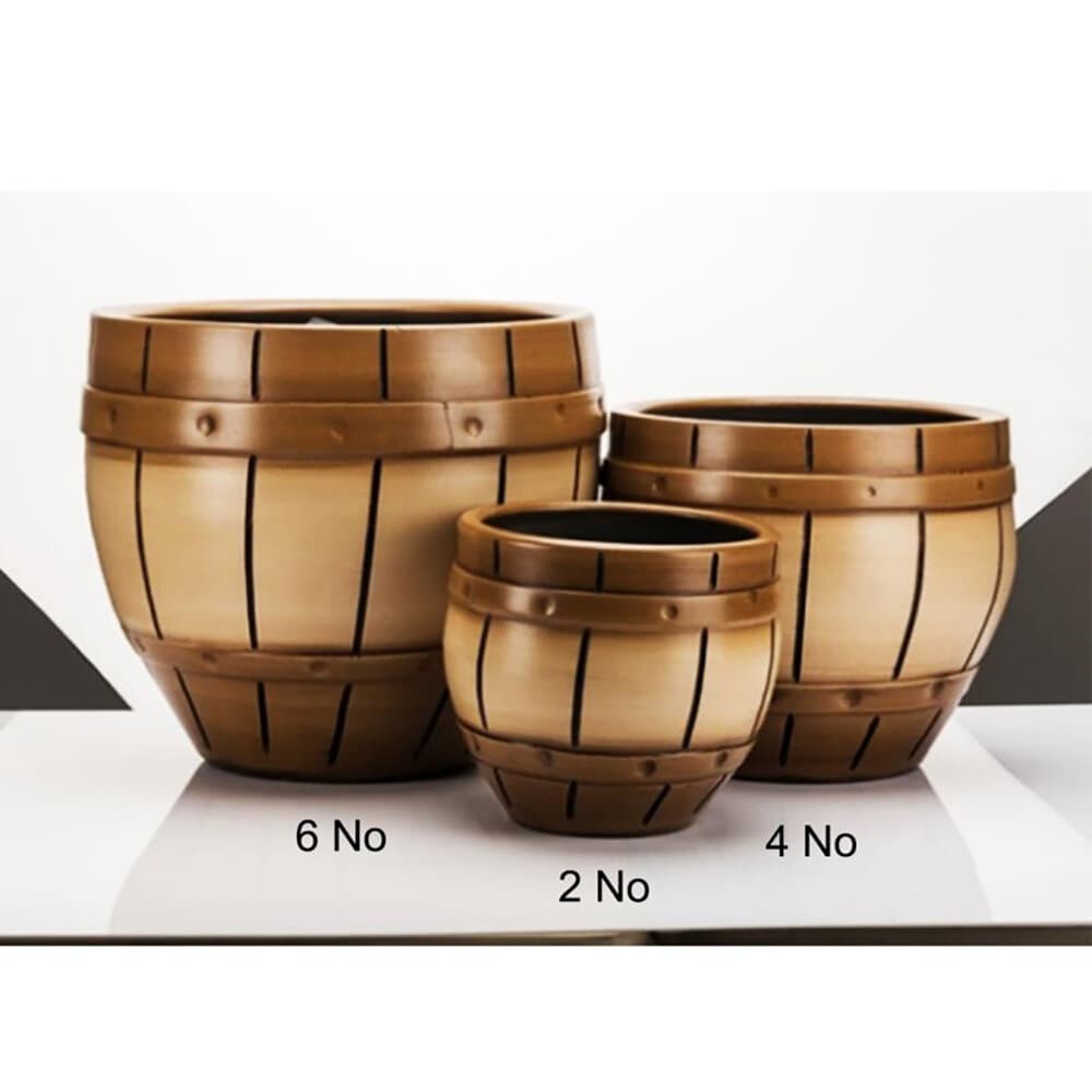 Terracotta Flower Pot No:4 Barrel Pattern White 2