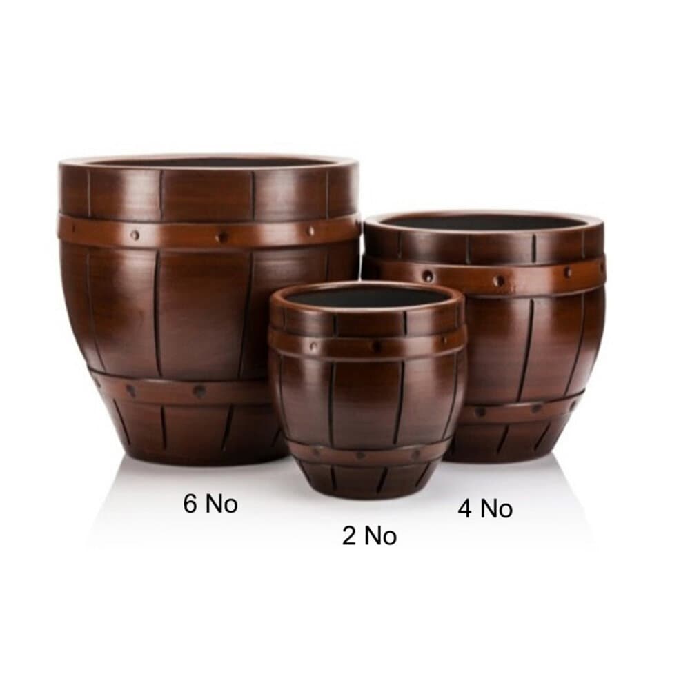 Terracotta Flower Pot No:6 Wood Barrel Pattern 2
