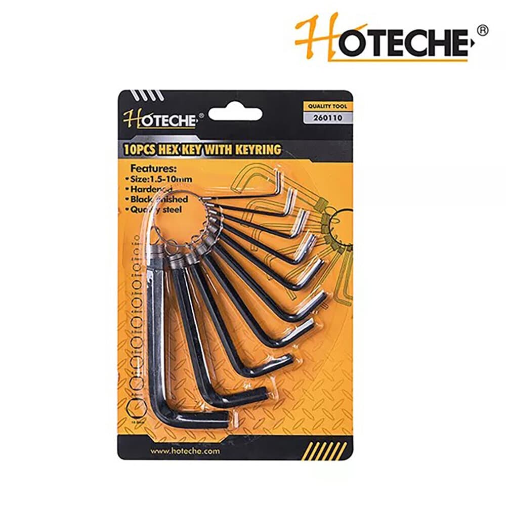 10Pcs Hex Key Set With Keyring