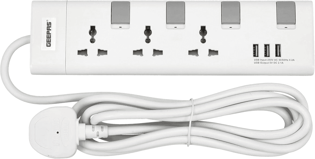 Geepas GES5803 Extension Socket With Usb Port 3 Way 5M