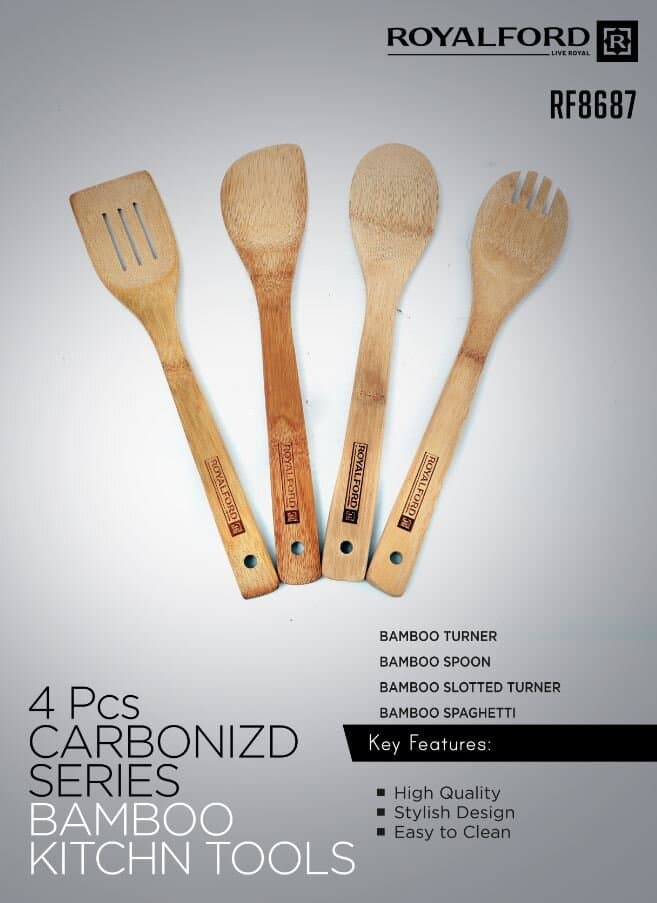Royalford 4 Pcs Carbonizd Bamboo Kitchen Tools - RF8687 2