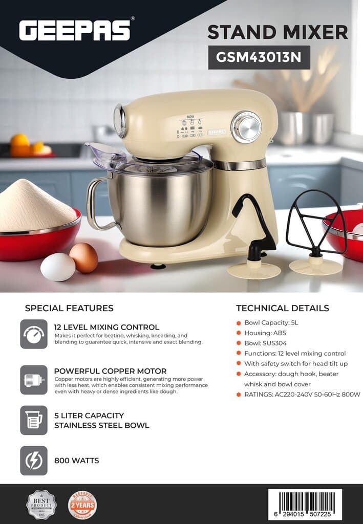 GEEPAS 3-in-1 Stand Mixer 600W 5L - GSM43013 2