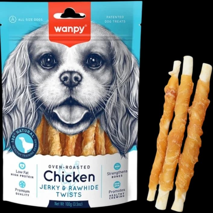 Dog snack with Chicken jerky & Rawhide Twists - 100g