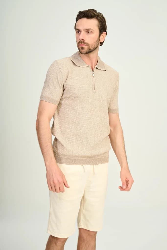 Zindi Men's Knit Polo T-Shirt - Stone - M