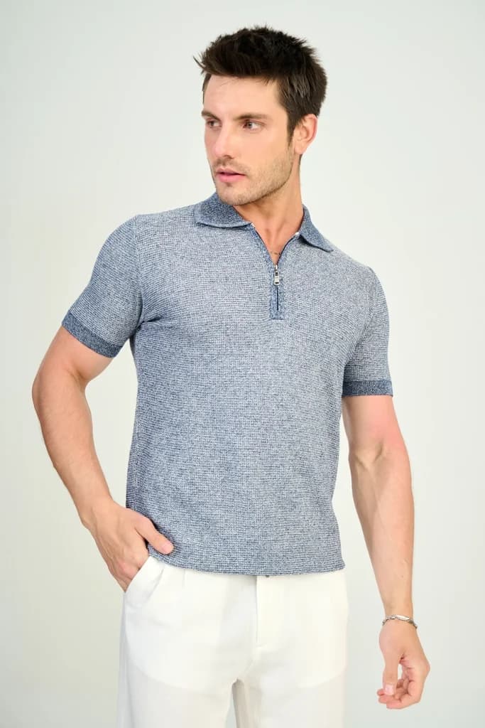 Zindi Men's Knit Polo T-Shirt - Blue - M