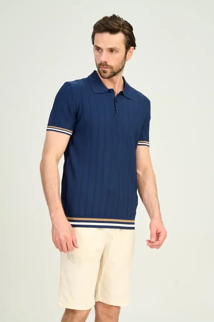 Zindi Men's Knit Polo T-Shirt - Navy Blue - M