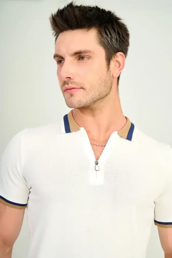 Zindi Men's Knit Polo T-Shirt - White - M 2