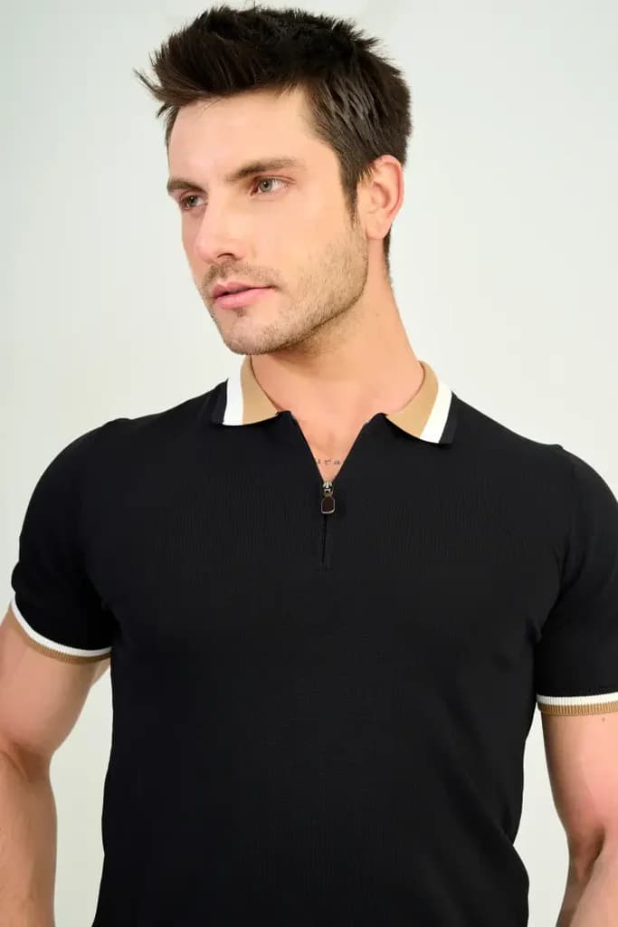 Zindi Men's Knit Polo T-Shirt - Black - M 2
