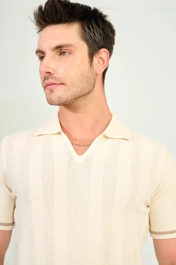Zindi Men's Knit T-Shirt - Stone - M 3