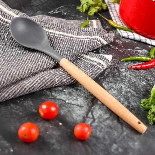 Delcasa Silicone Spoon Wooden Handle - DC3170 (Black) 5