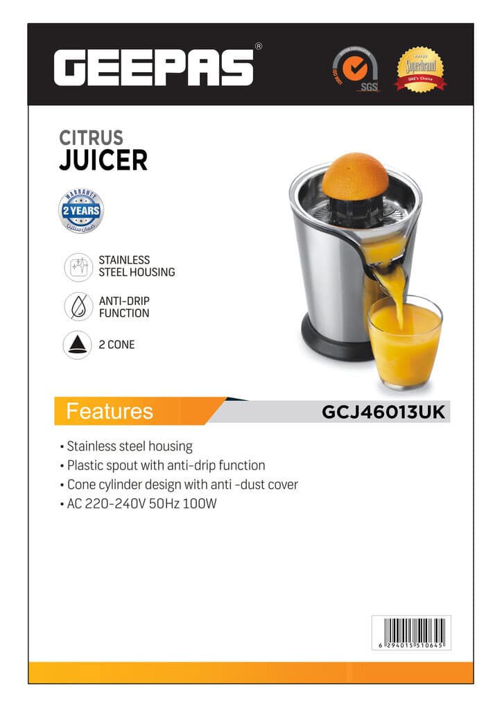 Geepas 100W Citrus Juicer Stainless Steel - GCJ46013UK (Silver) 4