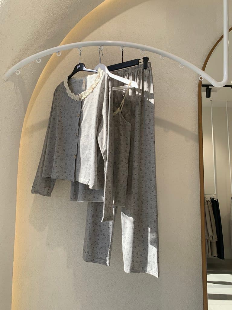 Women's 3-Piece Cotton Pajama Set - Light Gray (S)
