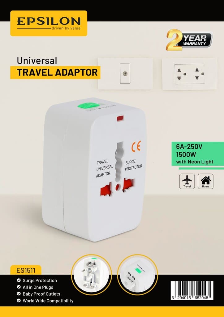 Epsilon Universal Adapter Surge Protected - ES1511 (White) 6