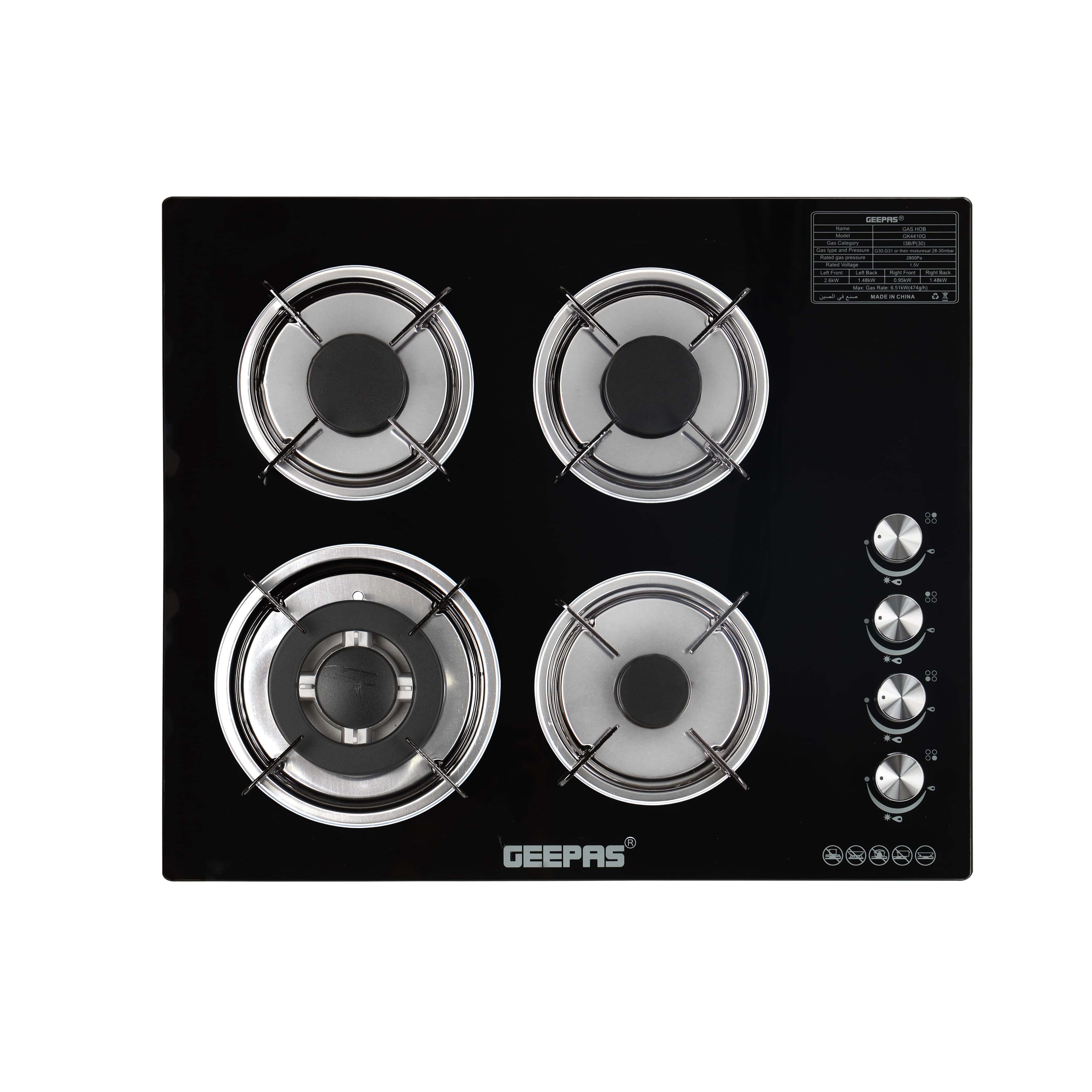 Geepas 4-Burner Gas Cooker Glass Top - GK4410 (Black) 5