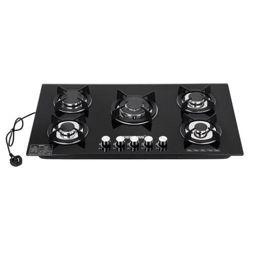 Geepas 5-Burner Glass Gas Hob Auto Ignition Black - GGC31011