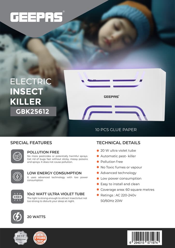 Geepas 20W Electric Insect Killer White - GBK25612 2