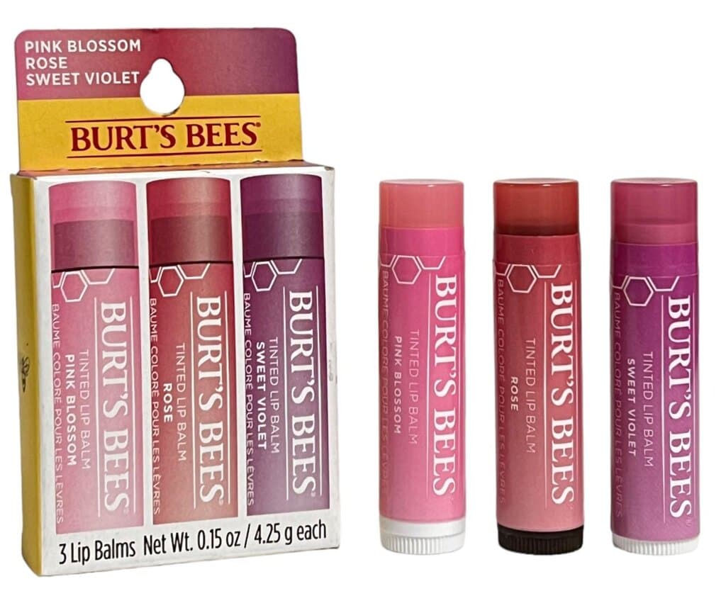 Burts Bees Pink Blossom Rose Sweet Violet Beeswax Tinted Lip Balms