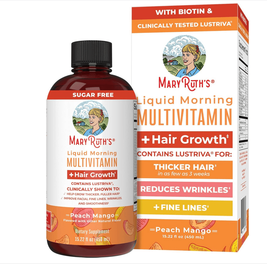 MaryRuth's Liquid Morning Vegan Multivitamin + Hair Growth - Peach Mango /450ml