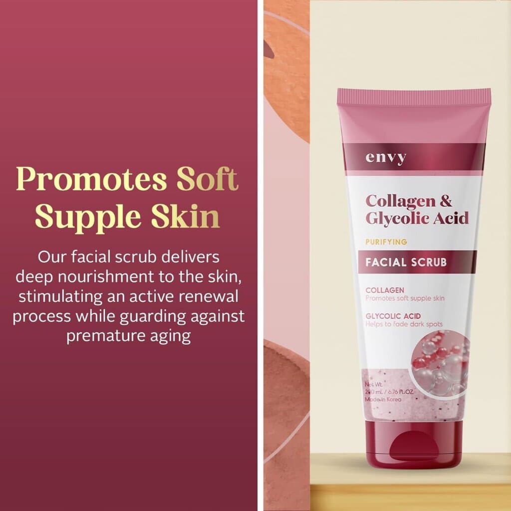 Envy Collagen & Glycolic Acid Face Scrub -Exfoliating Scrub/200ML 2