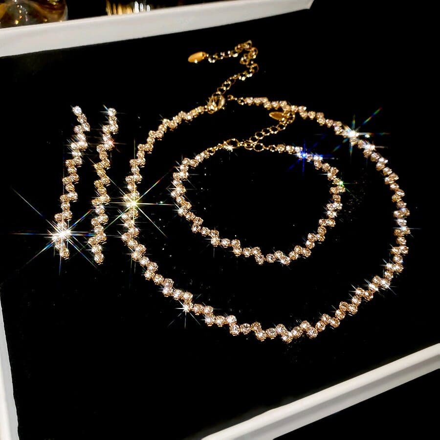 Gold Crystal Zigzag Choker & Bracelet Set
