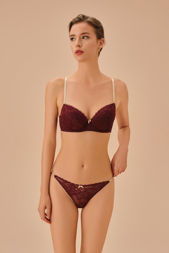 Suwen Burgundy Amber Detailed Slip Panty - L 2