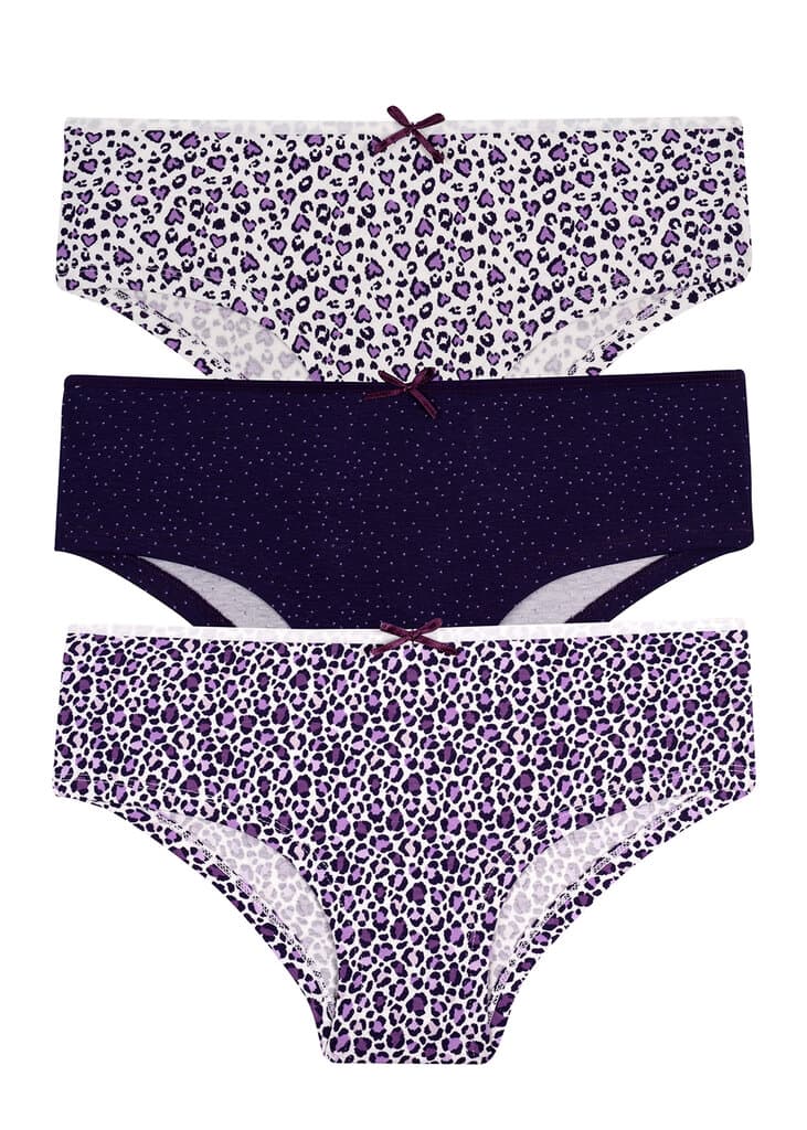 Suwen Purple Leopard 3 P Printed Short Multipack Panties - S