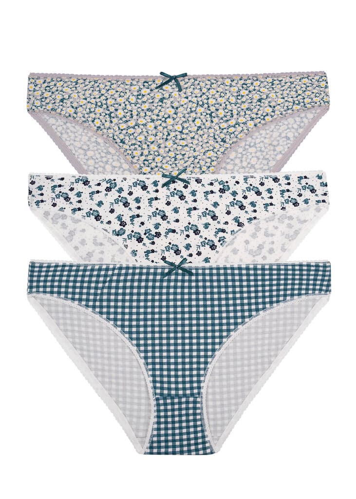 Suwen Green Daisy 3 P Printed Slip Multipack Panties - S