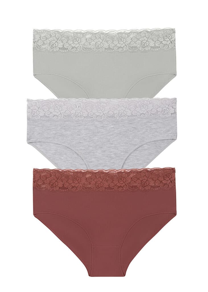 Suwen Iceberg / Gray / Visone 3 P Cotton High Waist Slip Multipack Panties - S