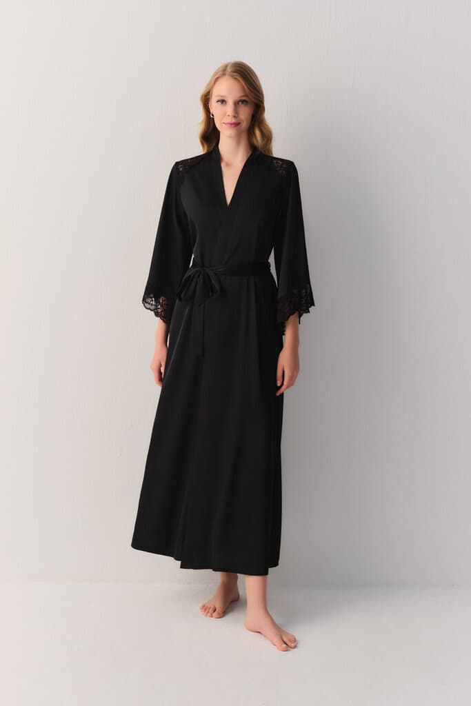 Suwen Black Honey Long Morning Gown Morning Gown - M